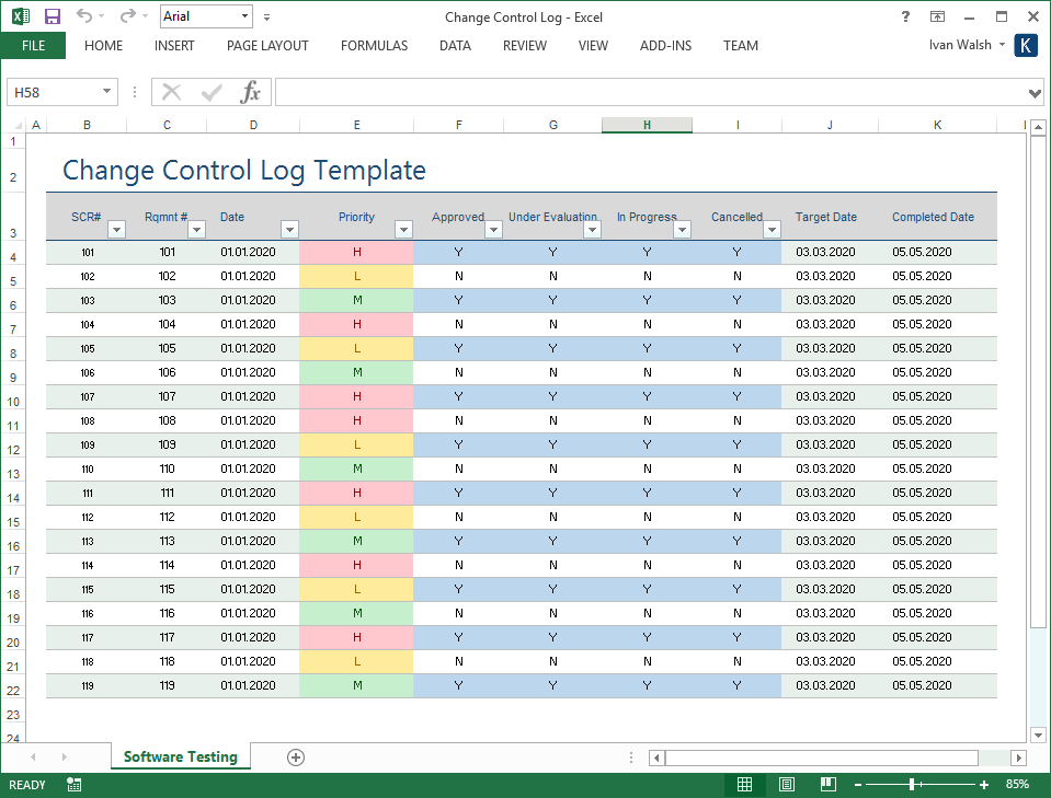 Change Log Template Excel 07B