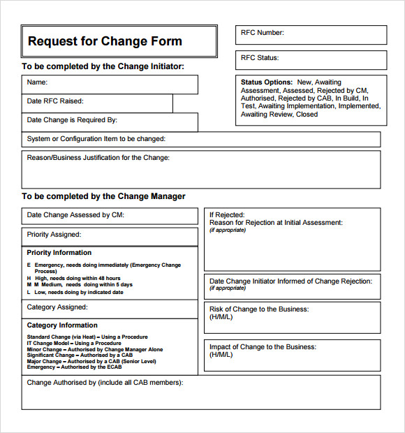 Change Request Template Itil Printable Schedule Template