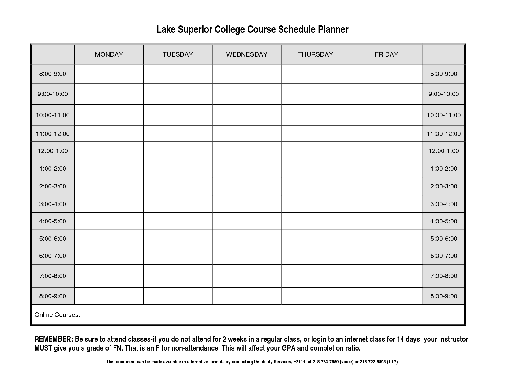 Class Schedule Template Online Printable Schedule Template