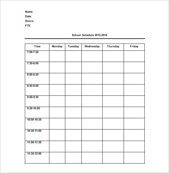 Daily Schedule Template For Teachers Printable Schedule Template