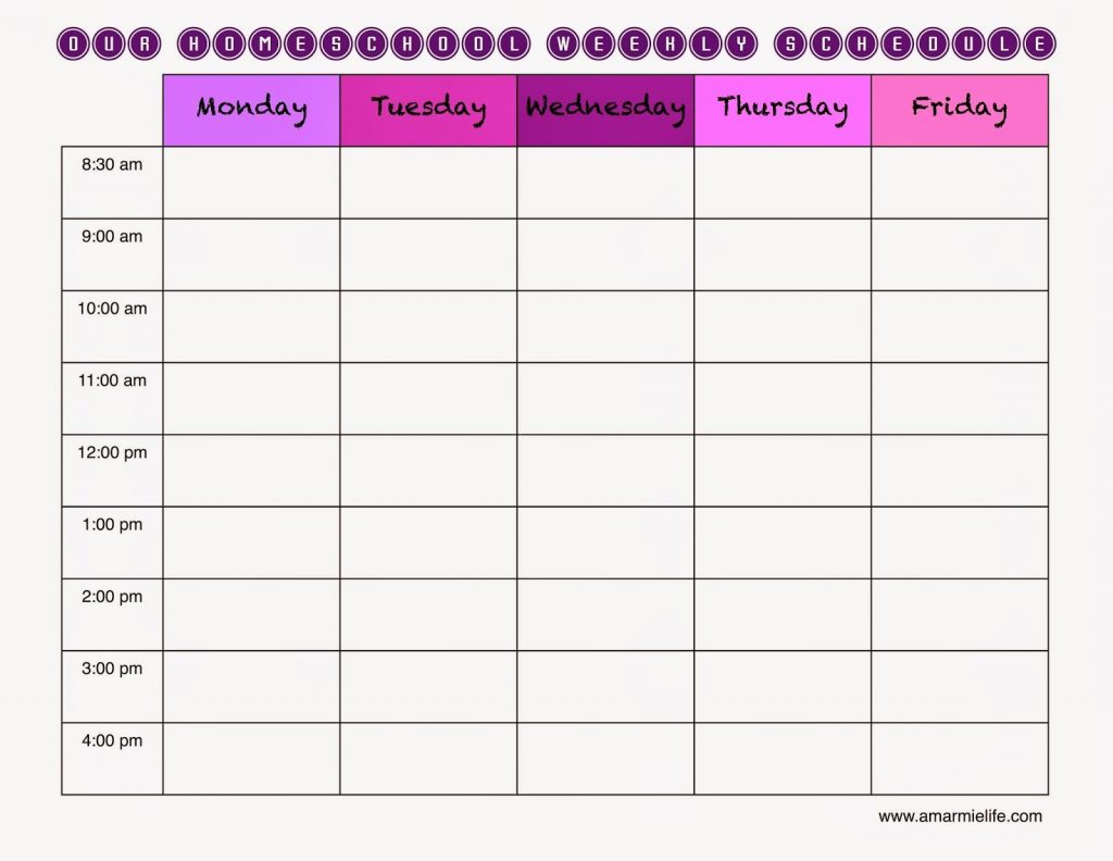 Homeschool Schedule Template Daily | printable schedule template