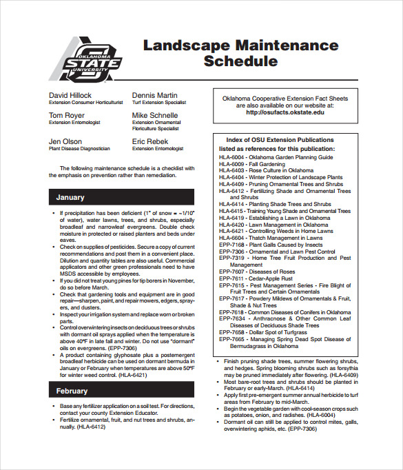 Landscape Maintenance Schedule Template Printable Schedule Template