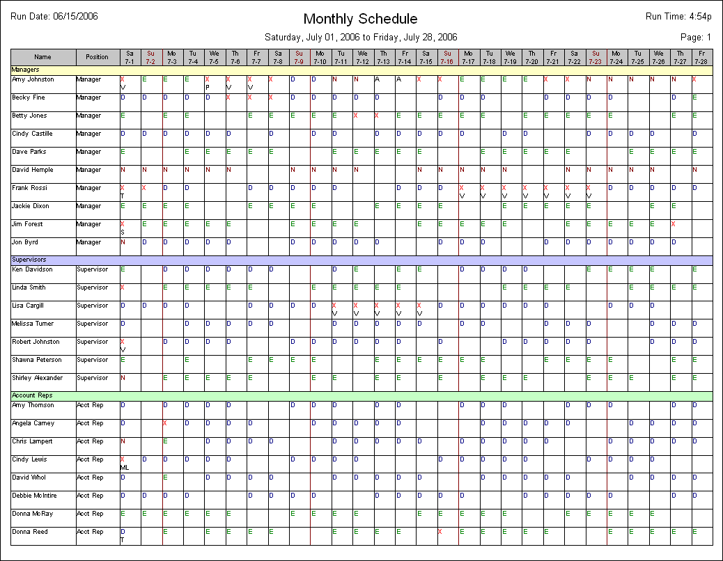 Monthly Work Schedule Template Excel