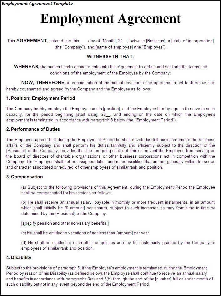 Template For Employment Contract Printable Schedule Template