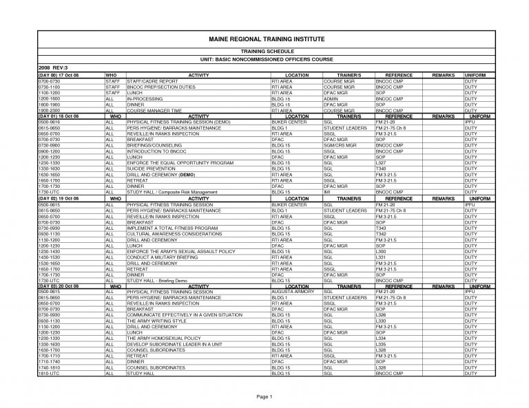 army basic training daily schedule