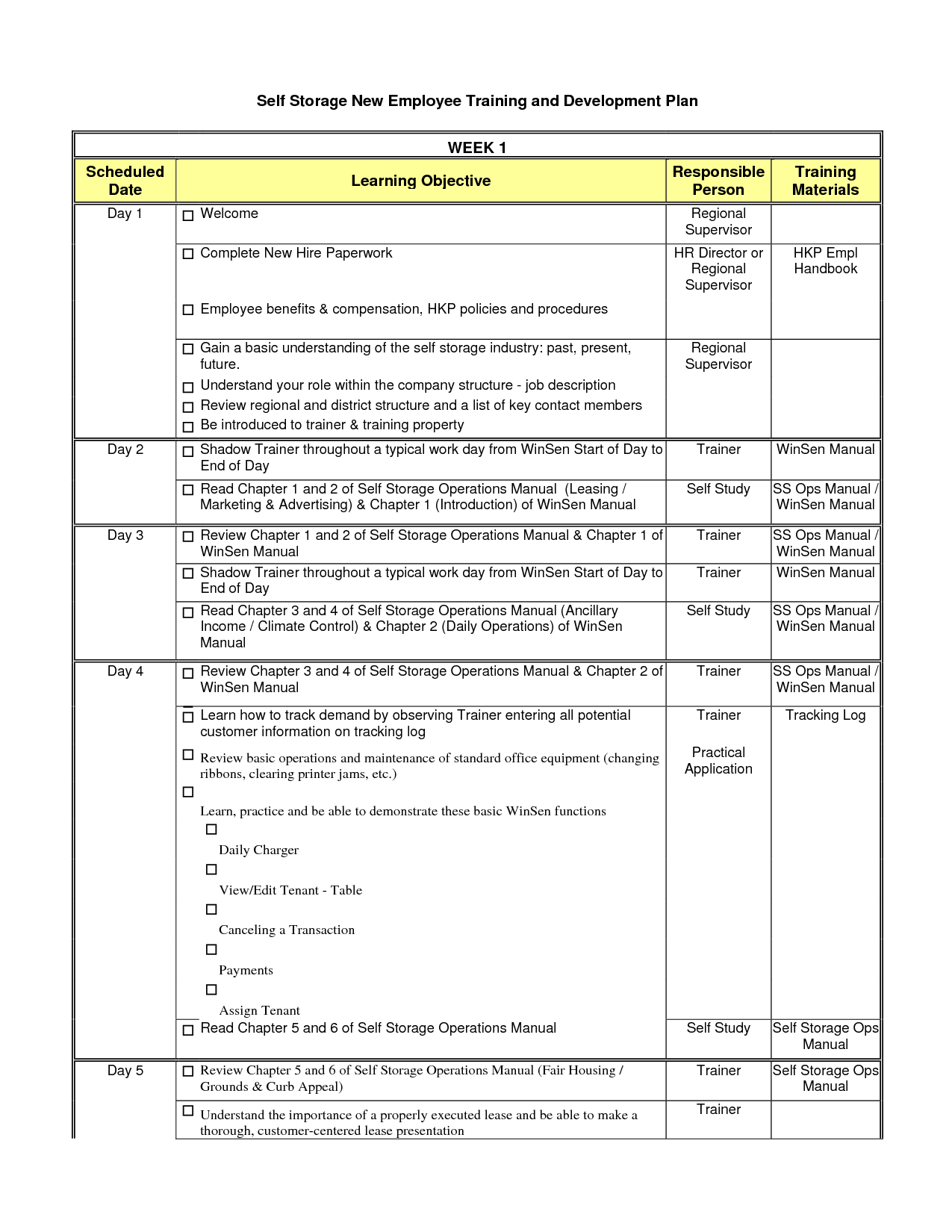 Training Schedule Template For New Employees Printable Schedule Template