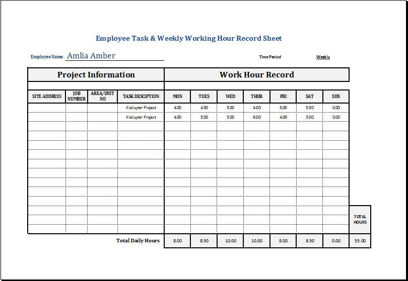 Work Hours Template Excel Printable Schedule Template