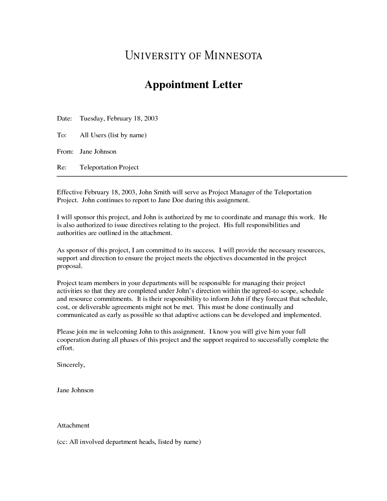 Appointment Letter Sample