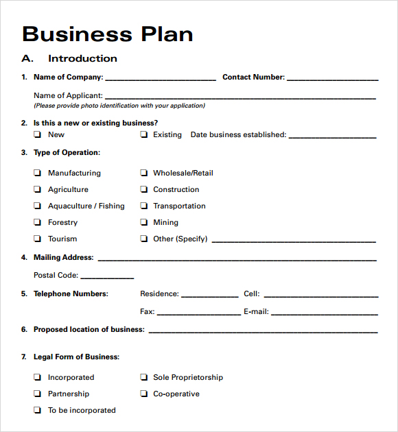 business plan free word