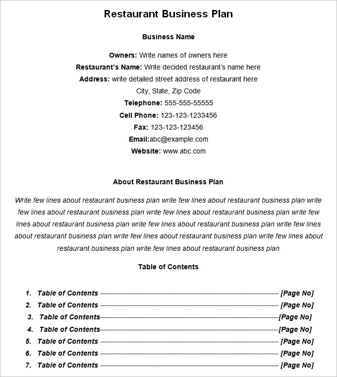 food restaurant business plan pdf free download