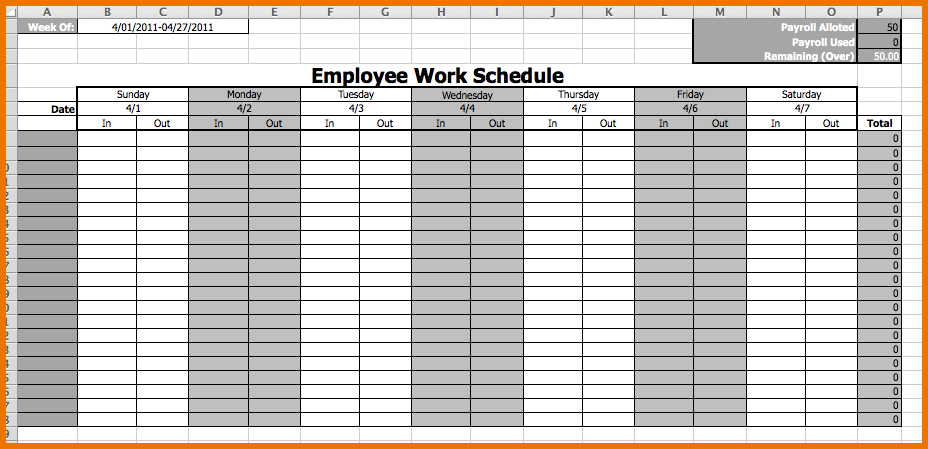 printable monthly work schedule template