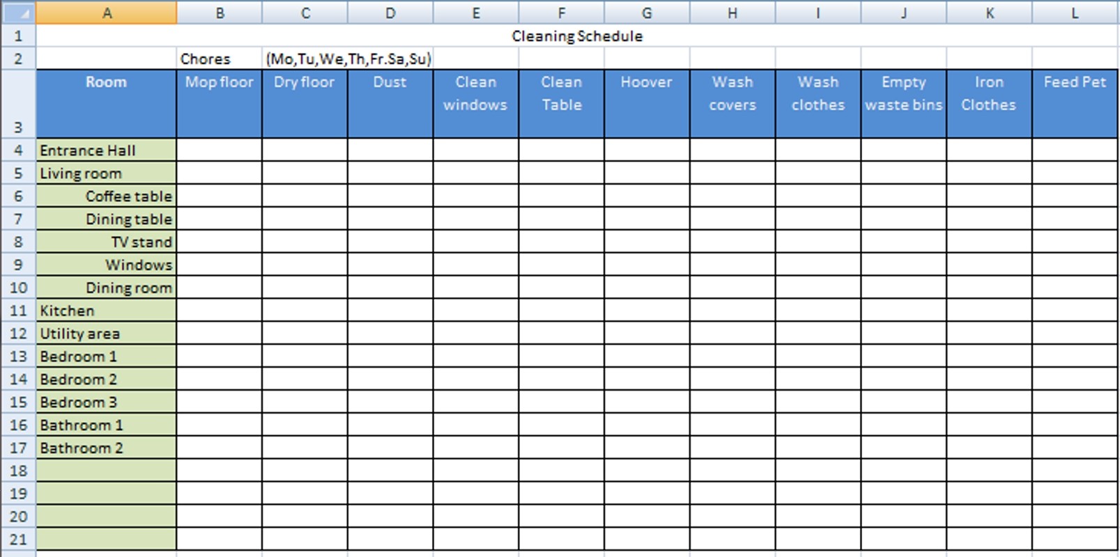 Cleaning Schedule Template Excel Printable Schedule Template