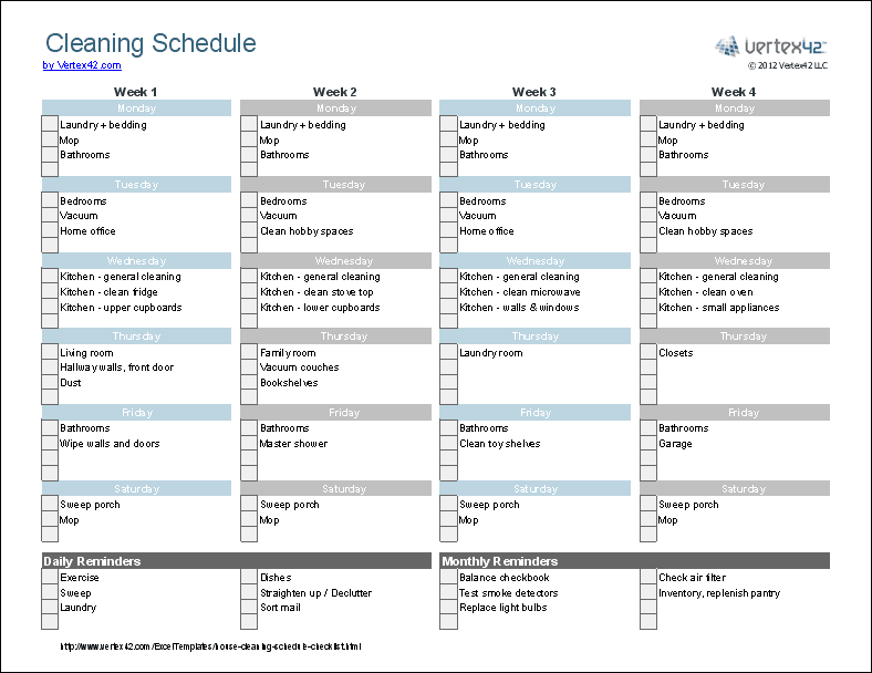 Cleaning Schedule Template For Care Homes Printable Schedule Template