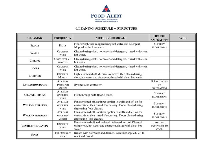 Cleaning Schedule Template Kitchen Printable Schedule Template