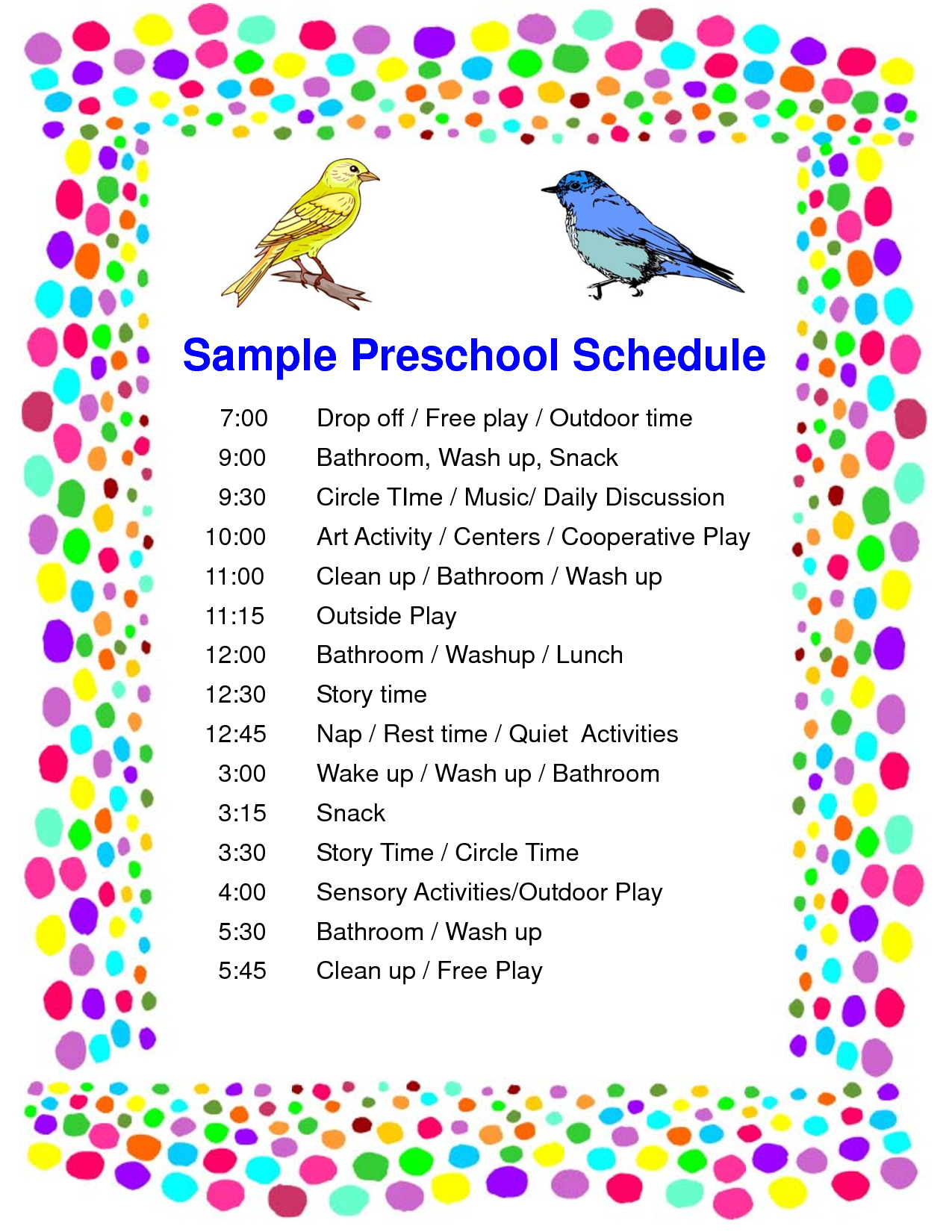 Daily Schedule Template For Preschool Printable Schedule Template