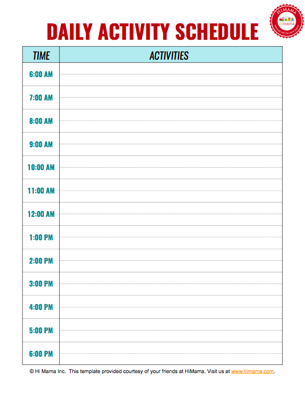 Daily Schedule Template For Teachers Printable Schedule Template