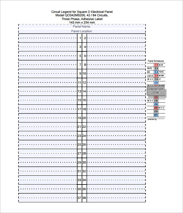 Printable Electrical Panel Chart
