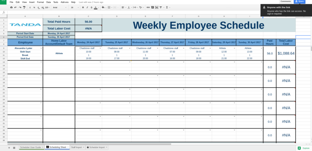 Employee Schedule Template Google Docs Printable Schedule Template