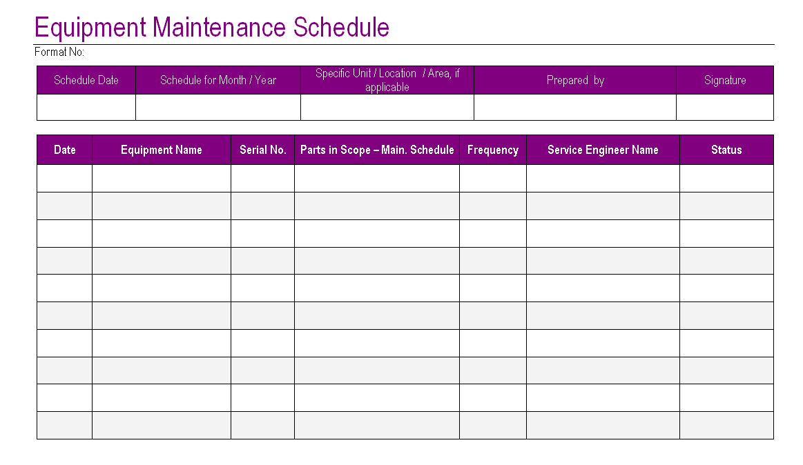 Equipment Maintenance Schedule Template Excel Printable Schedule Template