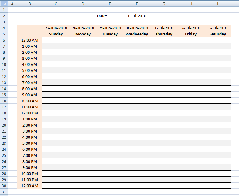 microsoft excel hourly schedule template
