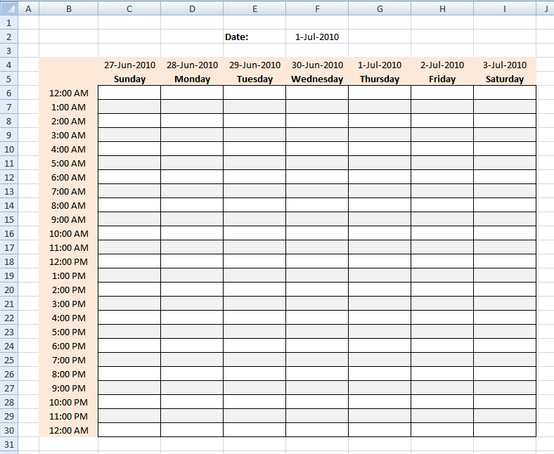 Excel Schedule Template Hourly Printable Schedule Template