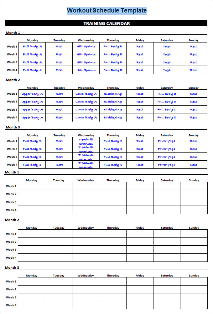 Gym Schedule Template Printable Schedule Template