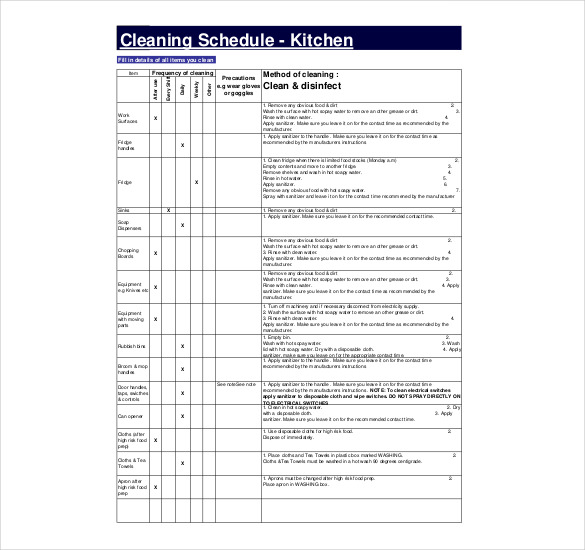 Kitchen Cleaning Schedule Template Uk Printable Schedule Template