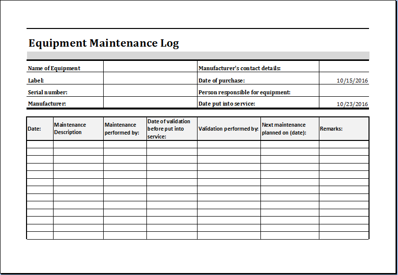 Machinery Maintenance Schedule Template Excel Printable Schedule Template