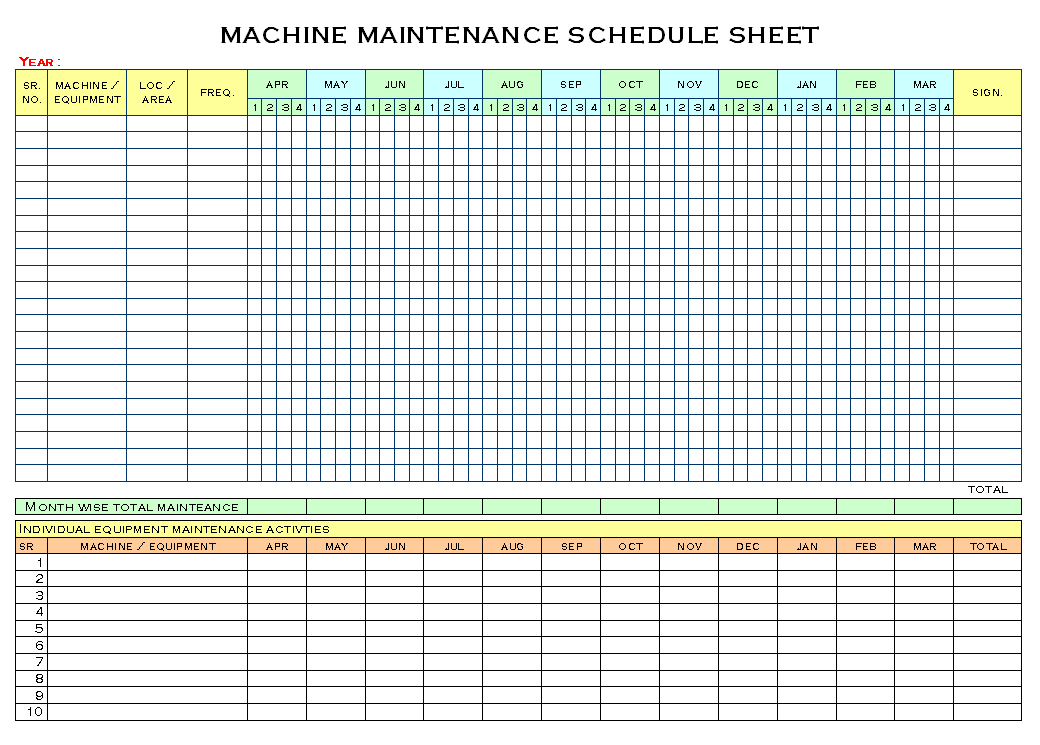 Machinery Maintenance Schedule Template Excel Printable Schedule Template