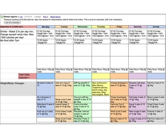 google sheets meal planner with macros template