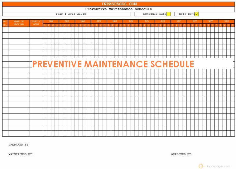 Preventive Maintenance Schedule Template Printable Schedule Template