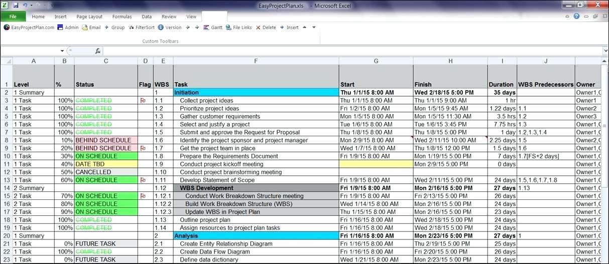 project management schedule template excel