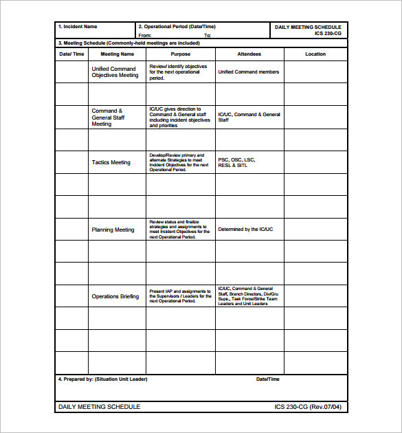 Schedule Of Meetings Template On Excel Printable Schedule Template