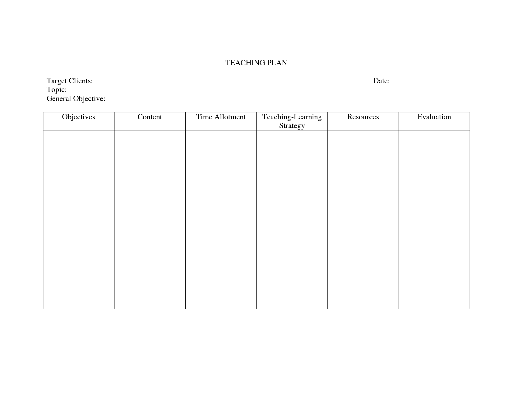 Nursing Teaching Plan Template