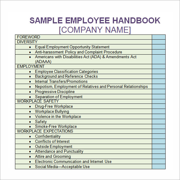 Template For Employee Handbook Free Printable Schedule Template