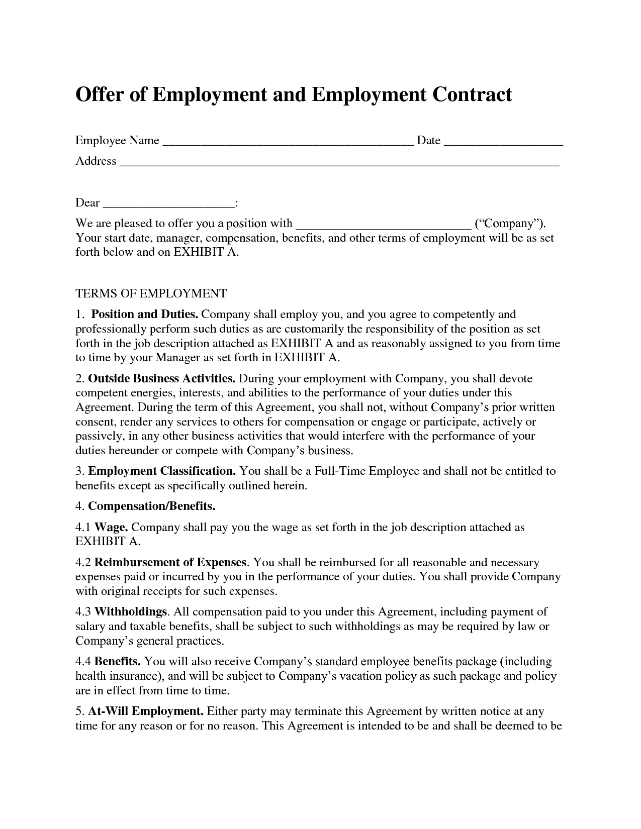 Template For Employment Contract printable schedule template