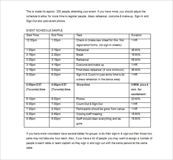 Template Schedule Of Events Printable Schedule Template