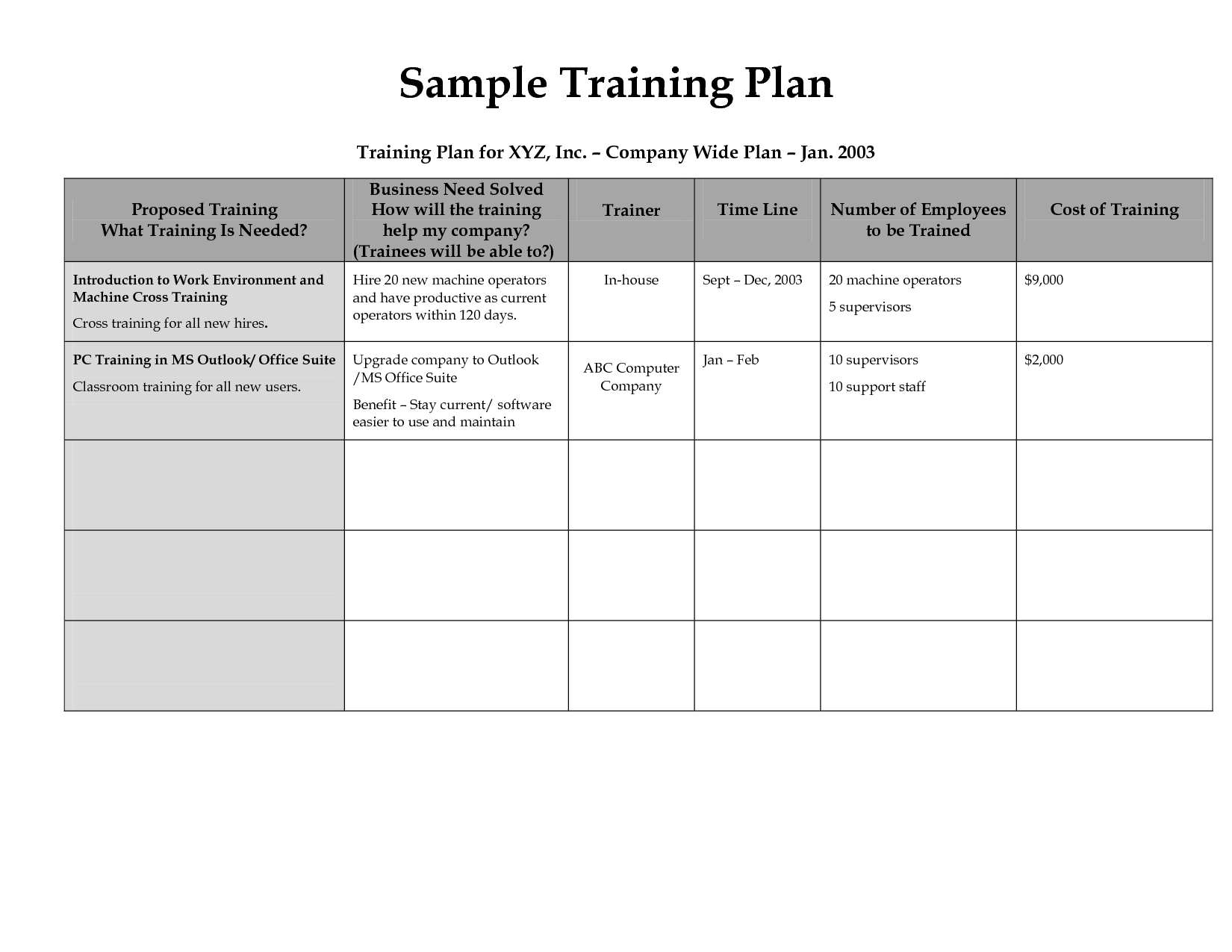 Training Plan Template Word