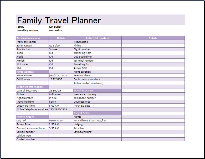 Travel Itinerary Excel Template