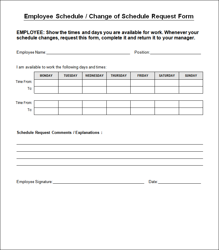 Printable Shift Change Request Form Printable Word Searches